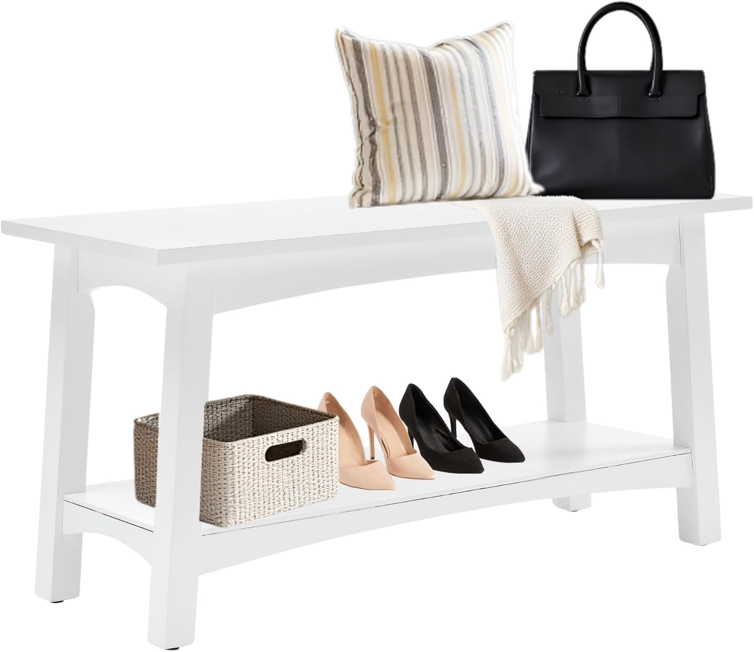 Alaterre Furniture Craftsbury 36 in. Sturdy Pine Wood Entryway Bench, 2-Person Bench Open Design Accent Furniture, White