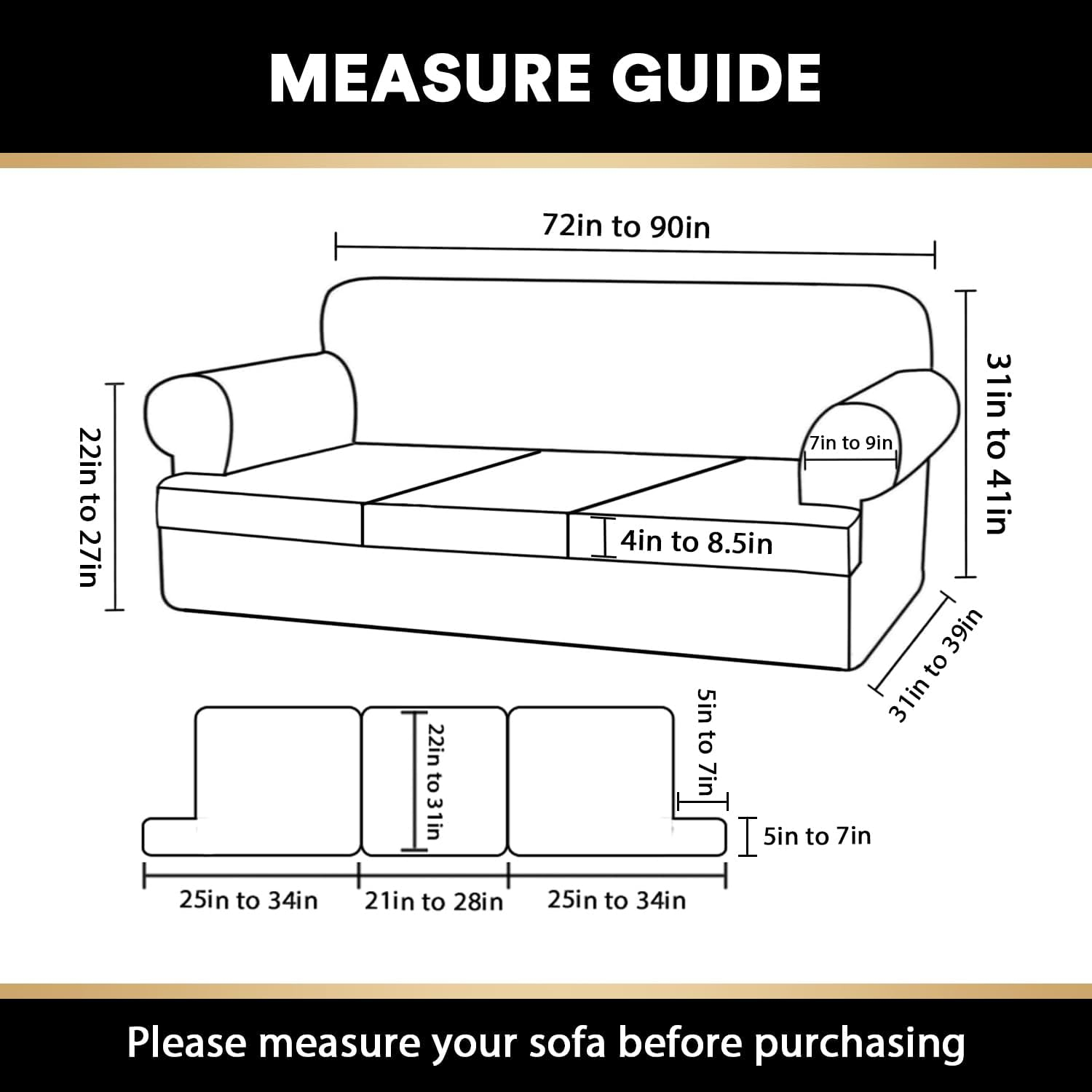 PrinceDeco T Cushion Sofa Slipcover 4 Pieces Sofa Covers for T Cushion Sofa Soft Couch Cover Sofa Slip Covers Furniture Covers with 3 Individual T Cushion Shape Seat Covers Machine Washable, Sand