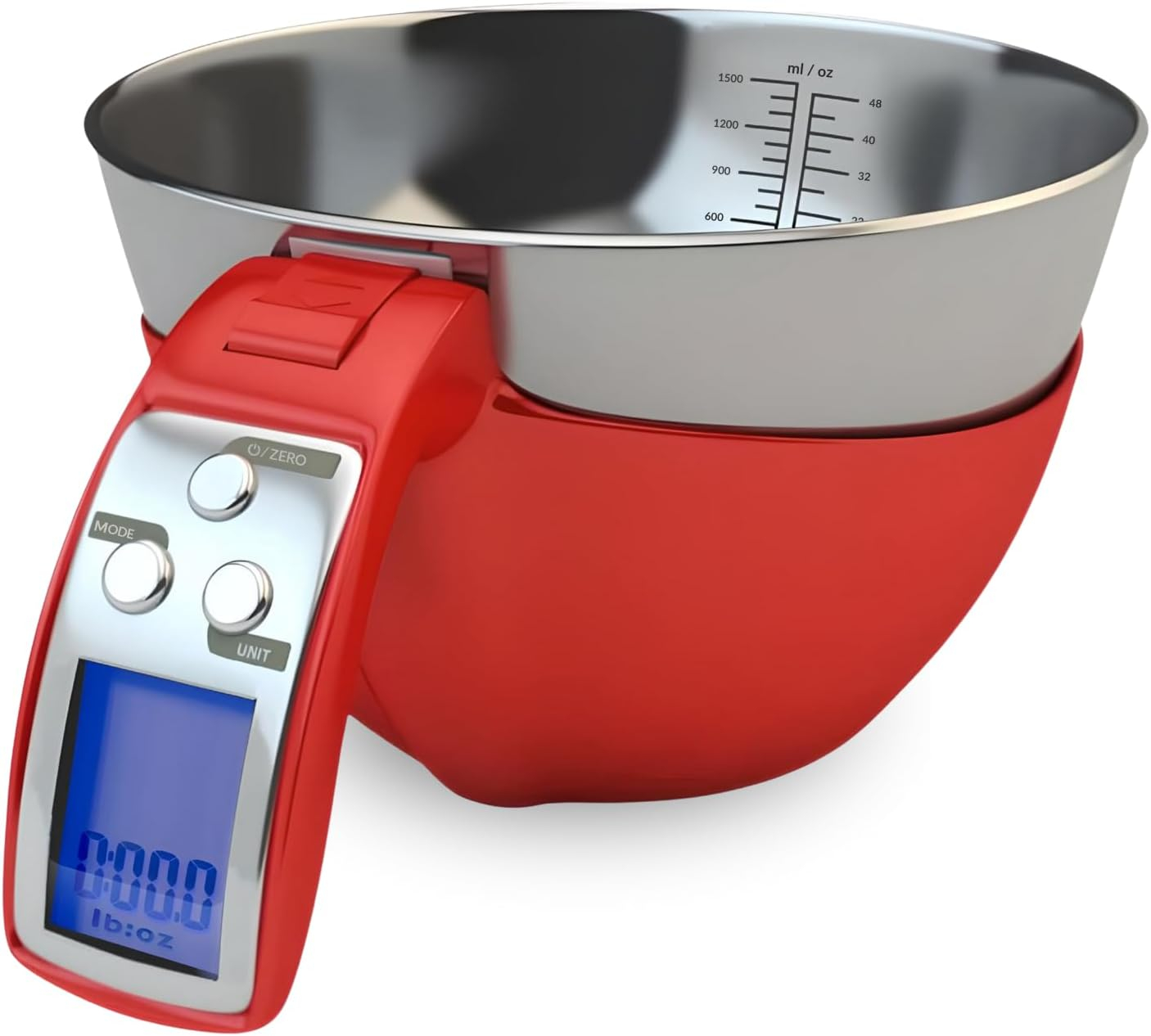 Red Stainless Steel Digital Kitchen Scale with LCD Display and Removable Bowl