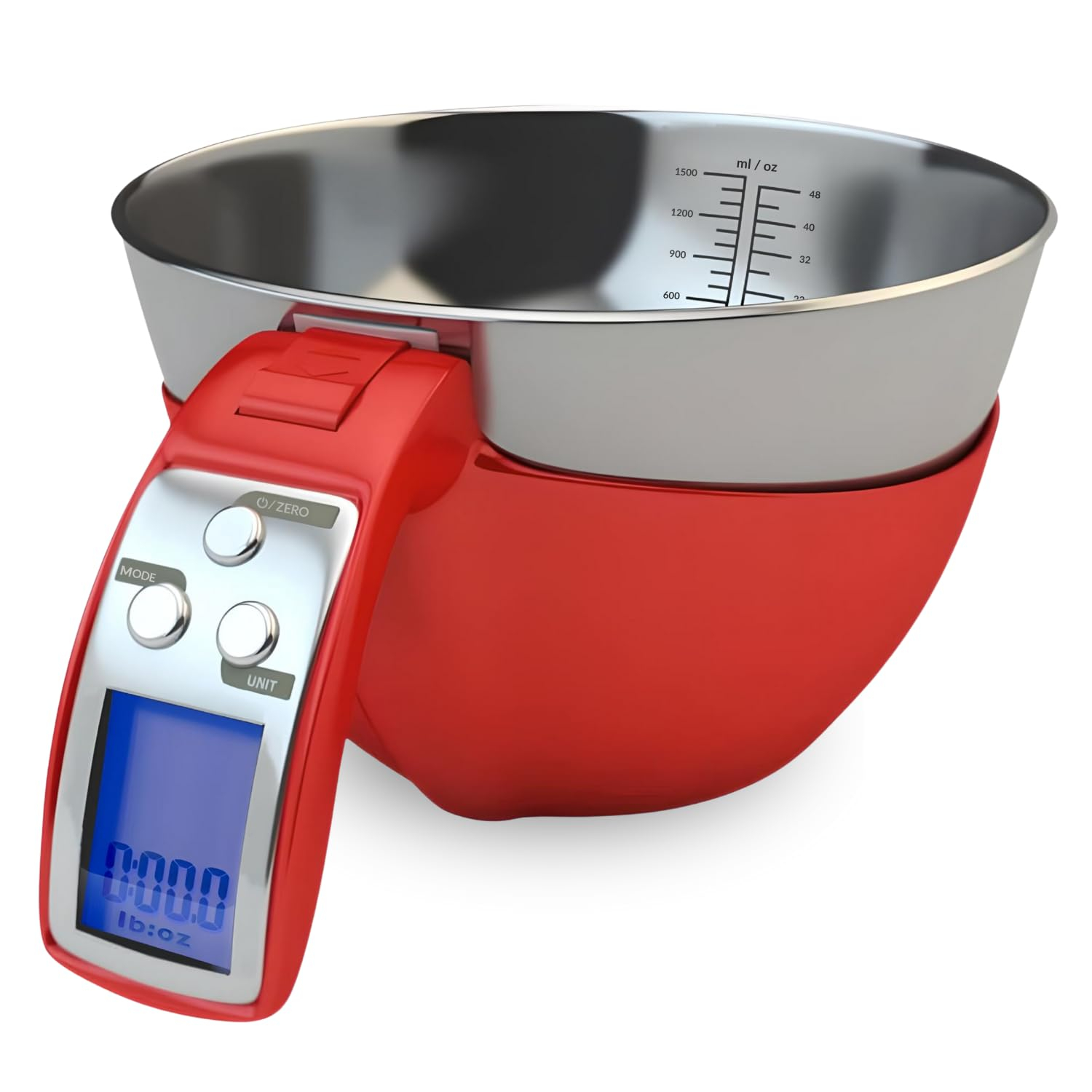 Red Stainless Steel Digital Kitchen Scale with LCD Display and Removable Bowl