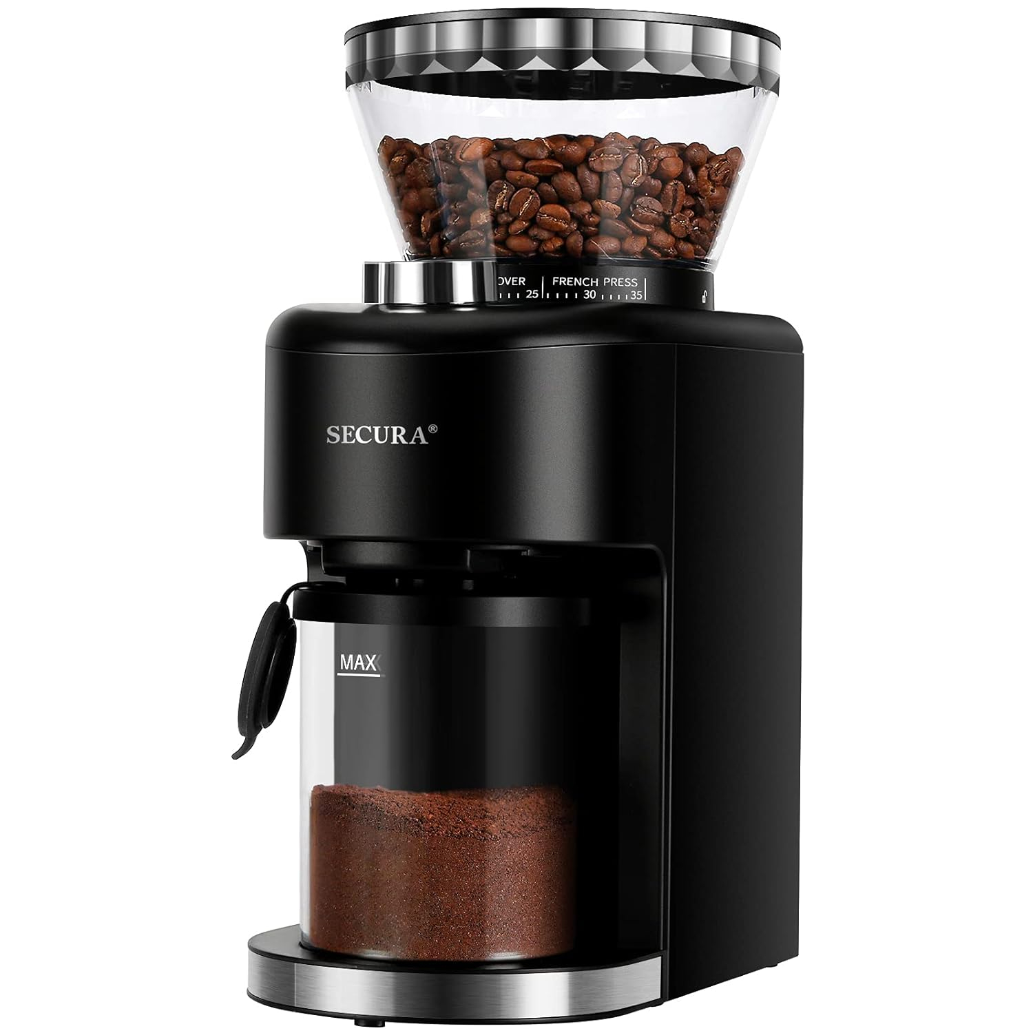 Secura Conical Burr Coffee Grinder with 35 Grinding settings Coffee Grinder for Espresso/Drip/French Press Coffee Maker, 2-12 Cups Black