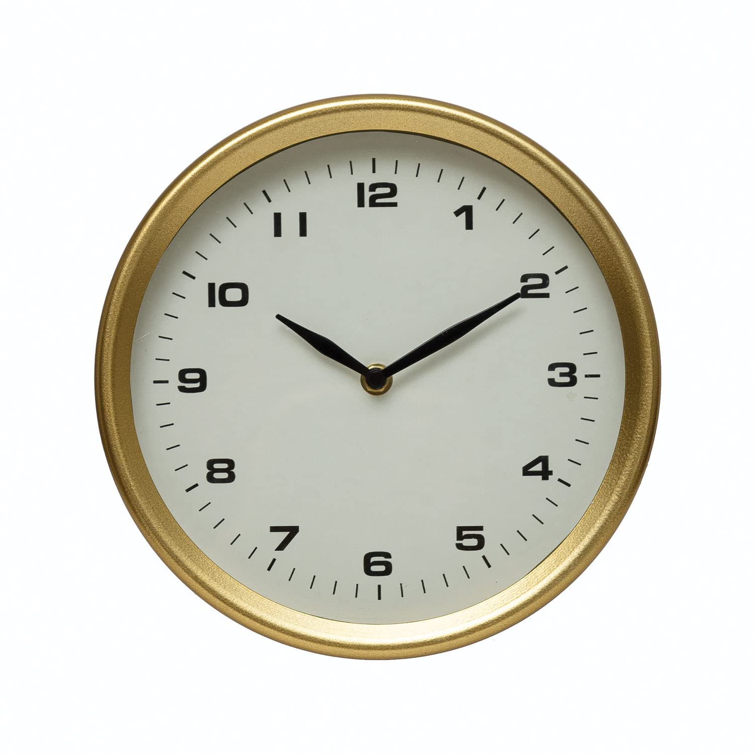 Creative Co-Op Metal Table, Brass Finish Mantel Clock, 10" L x 2" W x 10" H, White