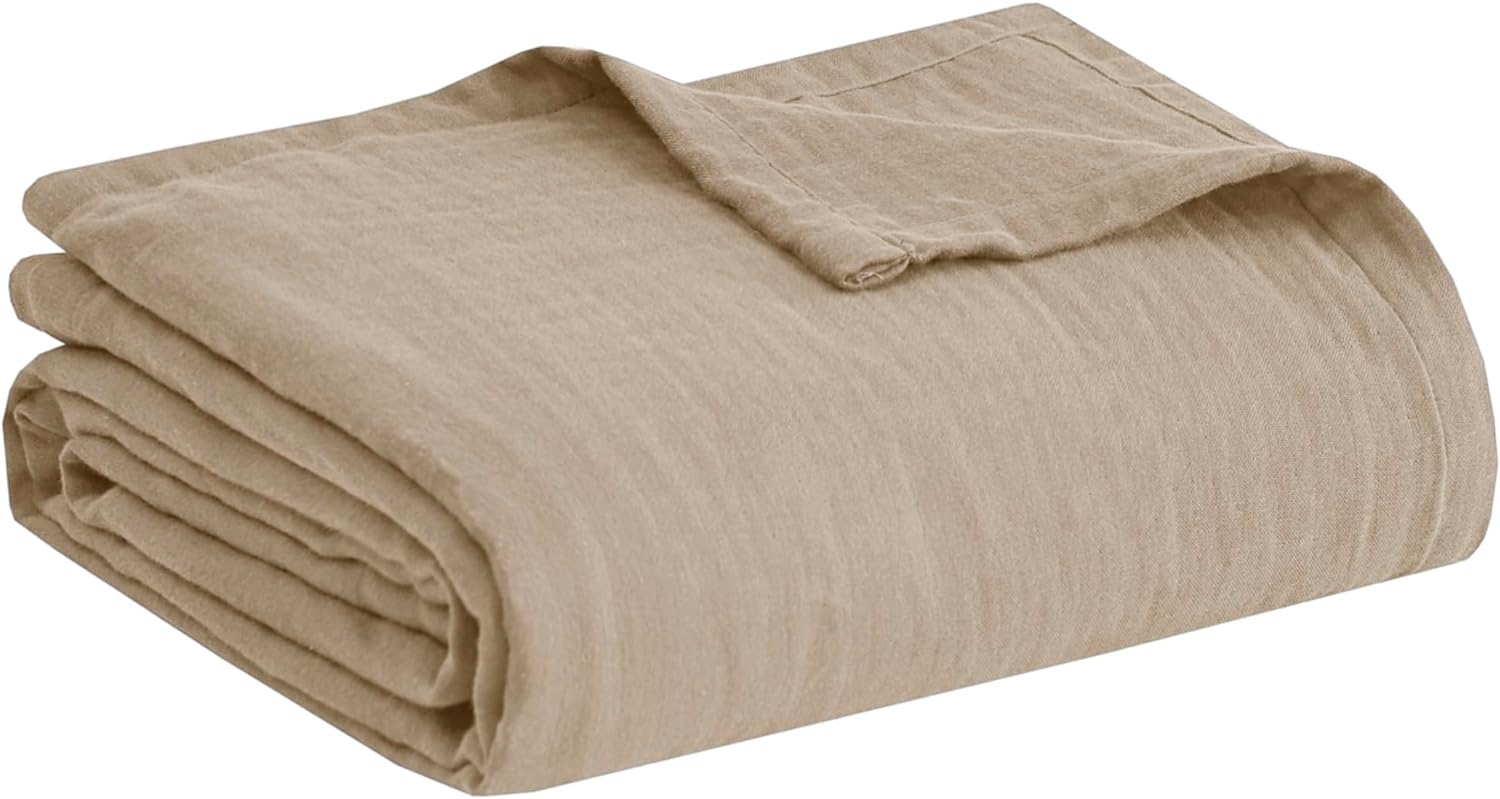 Madison Park Gauze 100% Cotton Lightweight Soft Cotton Blanket, Full/Queen Blanket in Tan