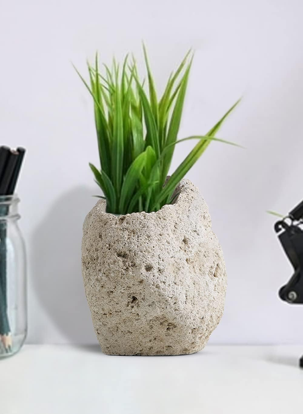 Serene Spaces Living Chunky Pumice Stone Vase, Textured Lava Rock Vase for Flowers, Plants - Perfect for Living Rooms, Kitchens, Bedrooms, Office, Weddings, Events (Pack of 1)