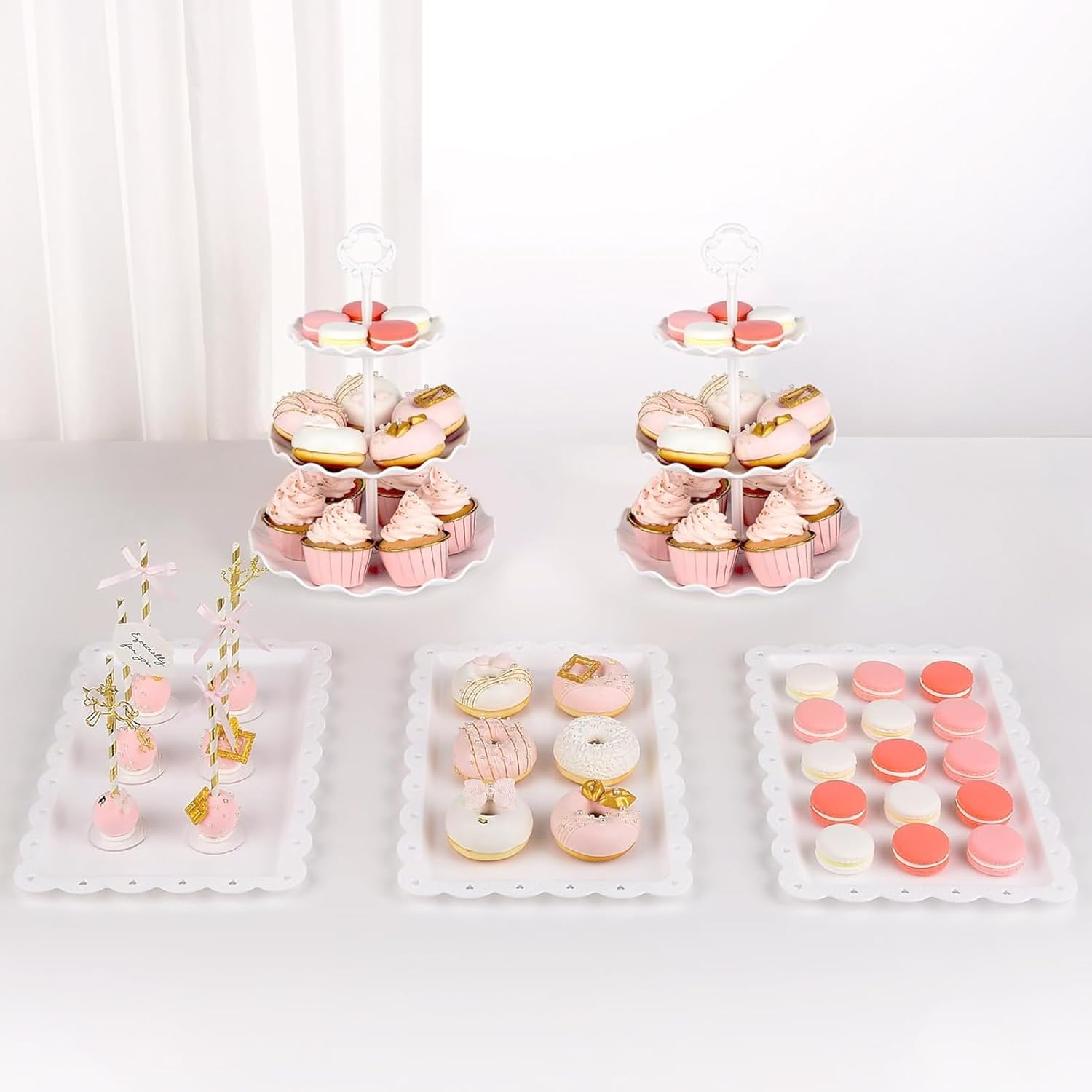 NWK 5 Piece Cake Stand Set with 2xLarge 3-Tier Cupcake Stands + 3X Appetizer Trays Perfect for Wedding Baby shower Graduation New Year Birthday Tea Party