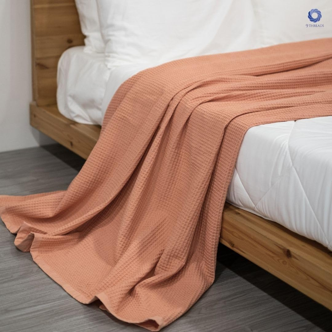 GOTS Certified Organic Cotton Waffle Weave Cozy Throw Blanket, 50"X60", Modern Home Decor, Soft Bed Blanket - Sun Bay