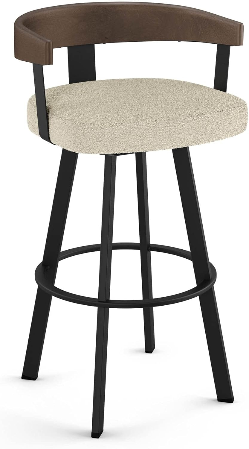 Lars 26 in. Cream Boucle Polyester/Black Metal Swivel Counter Stool