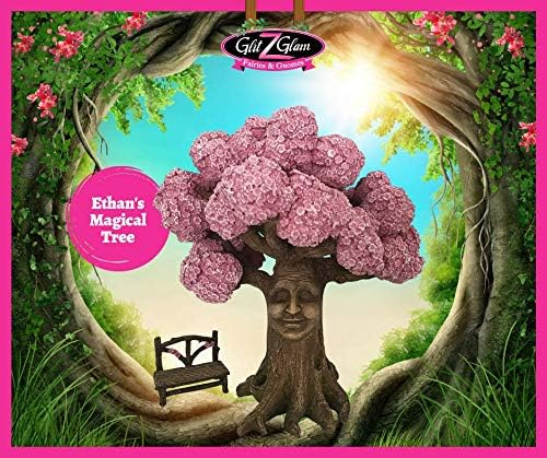 Ethan’s Magical Tree with a Matching Fairy Bench for the Enchanted Fairy Garden (9 Inch Tall) - A Fairy Garden Accessory by GlitZGlam