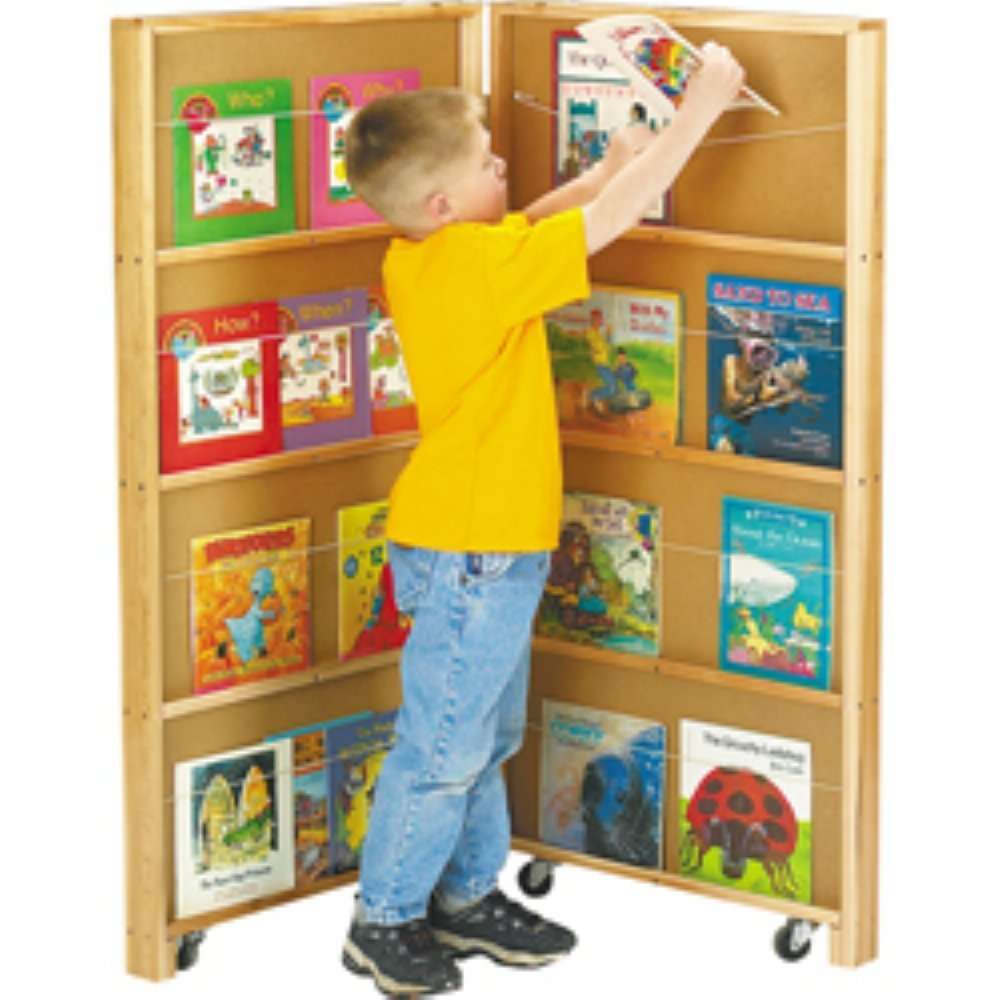 Maple Mobile Folding Library Bookcase with 16 Shelves
