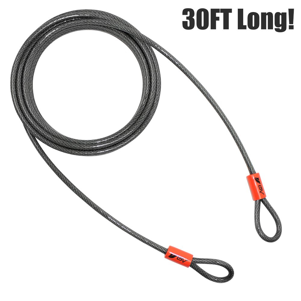 BV Heavy-Duty 30FT Security Cable with Loops - 10mm (3/8 Inch) Cut-Resistant Braided Steel Cable - Versatile & Weatherproof - Security Chain for Padlock, Chain Lock, Wire Lock