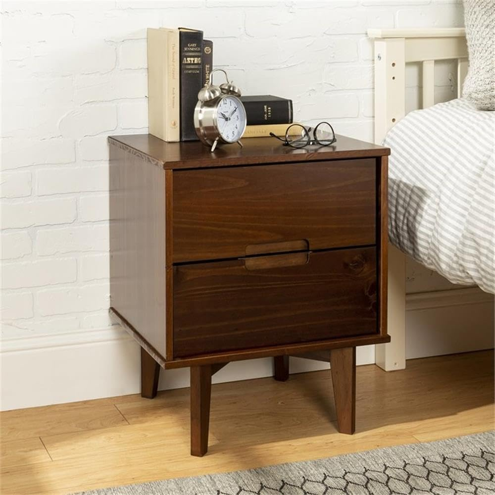 Mid-Century Modern Walnut Pine 2-Drawer Nightstand Set