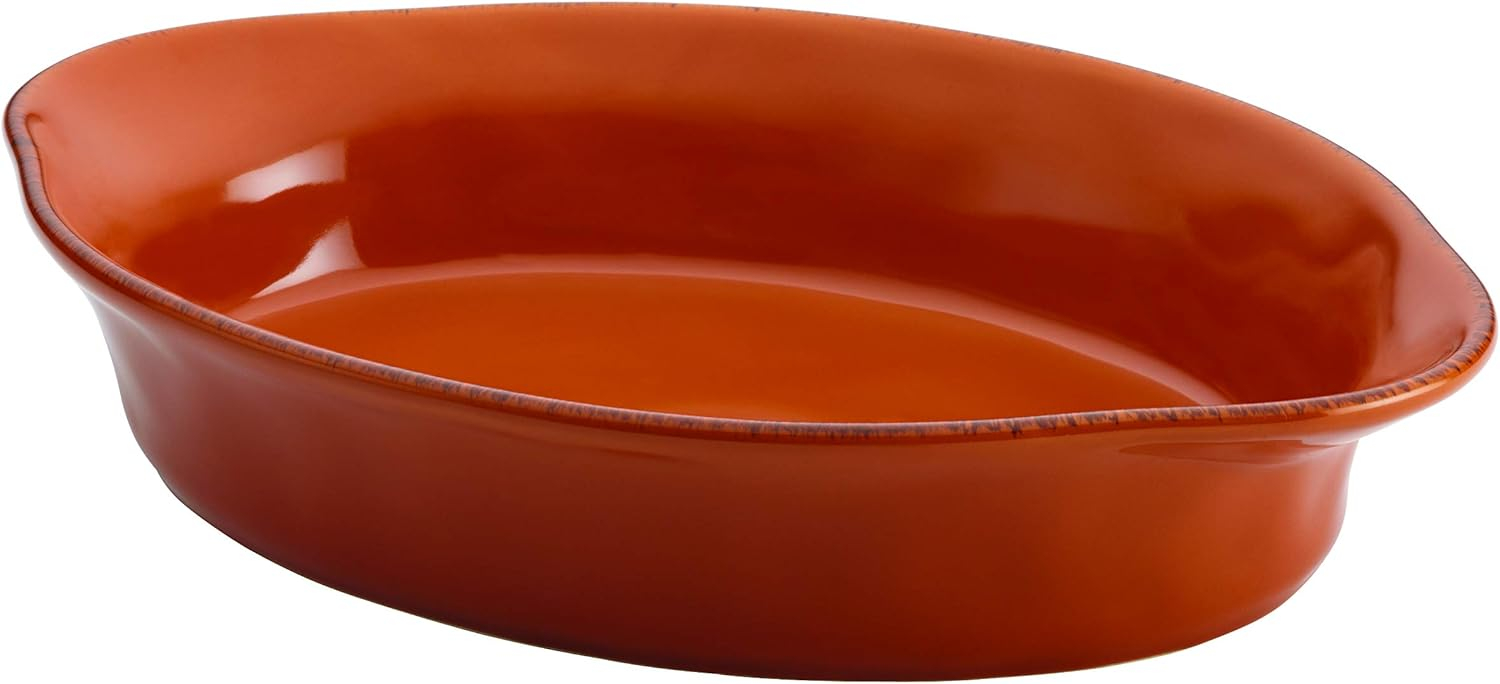 Rachael Ray Cucina Stoneware 2-Quart Oval Baker, Pumpkin Orange