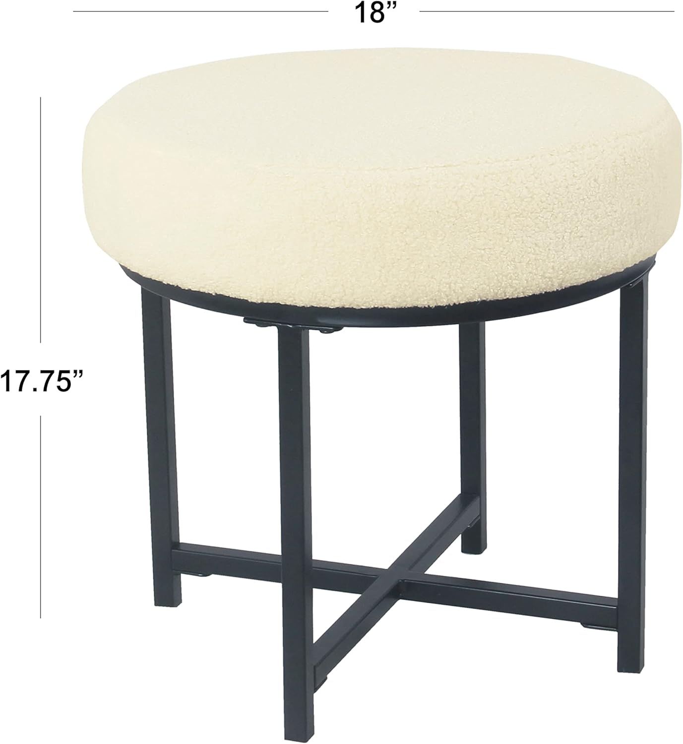 HomePop Home Decor | Faux Fur Round Ottoman Stool | Faux Fur Stool Ottoman for Living Room & Bedroom | Decorative Home Furniture, Cream Faux Sheepskin