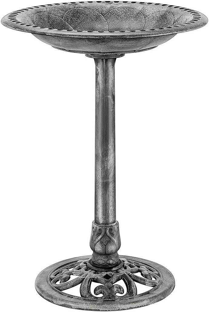 SPECSTAR Bird Bath, 28 inch Height Polyresin Lightweight Antique Outdoor Garden Birdbath Gray