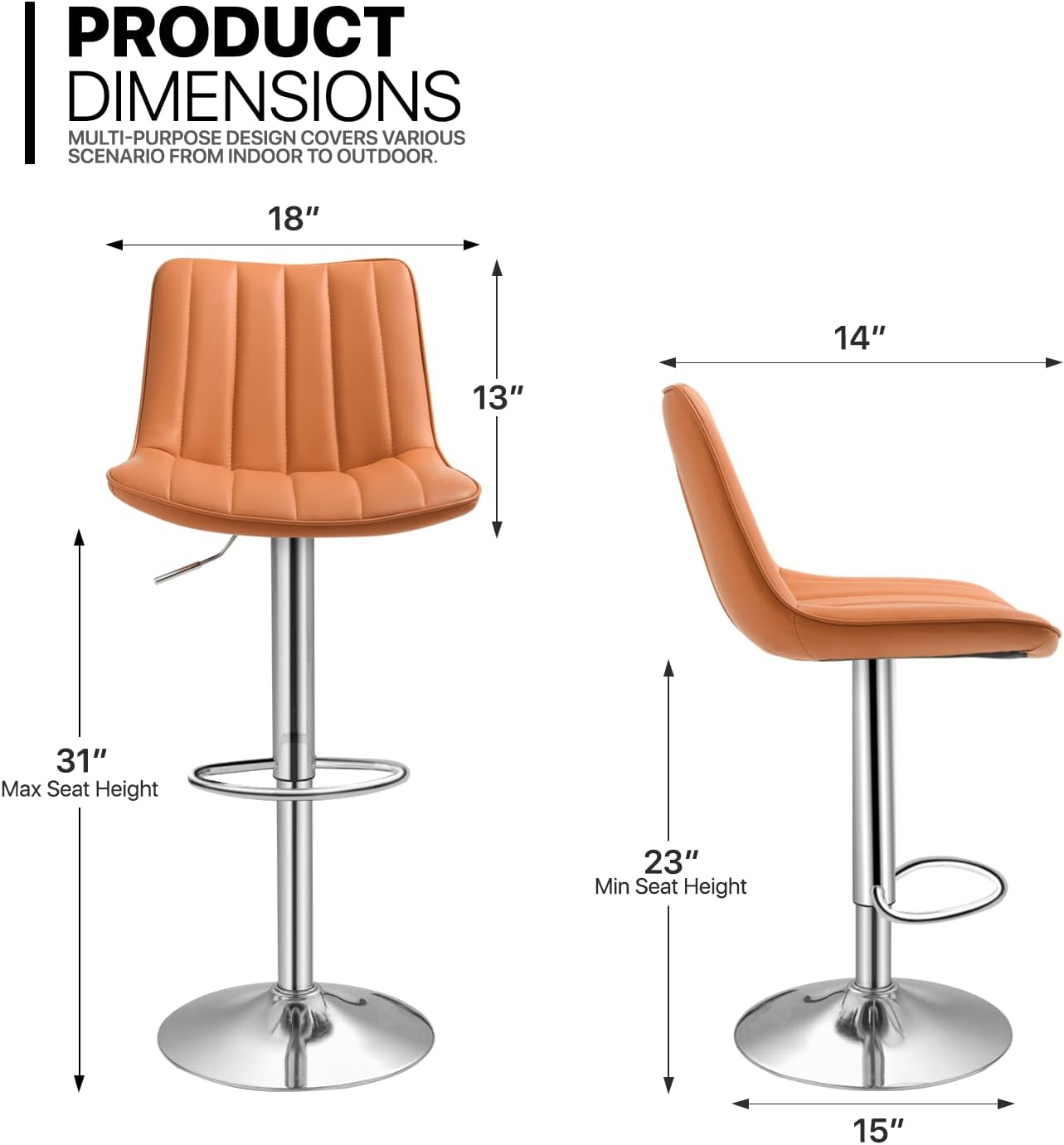 MoNiBloom Adjustable Swivel Bar Stool Set of 2, Counter Height Barstools Dining Chair Faux Leather with Backrest, Brown