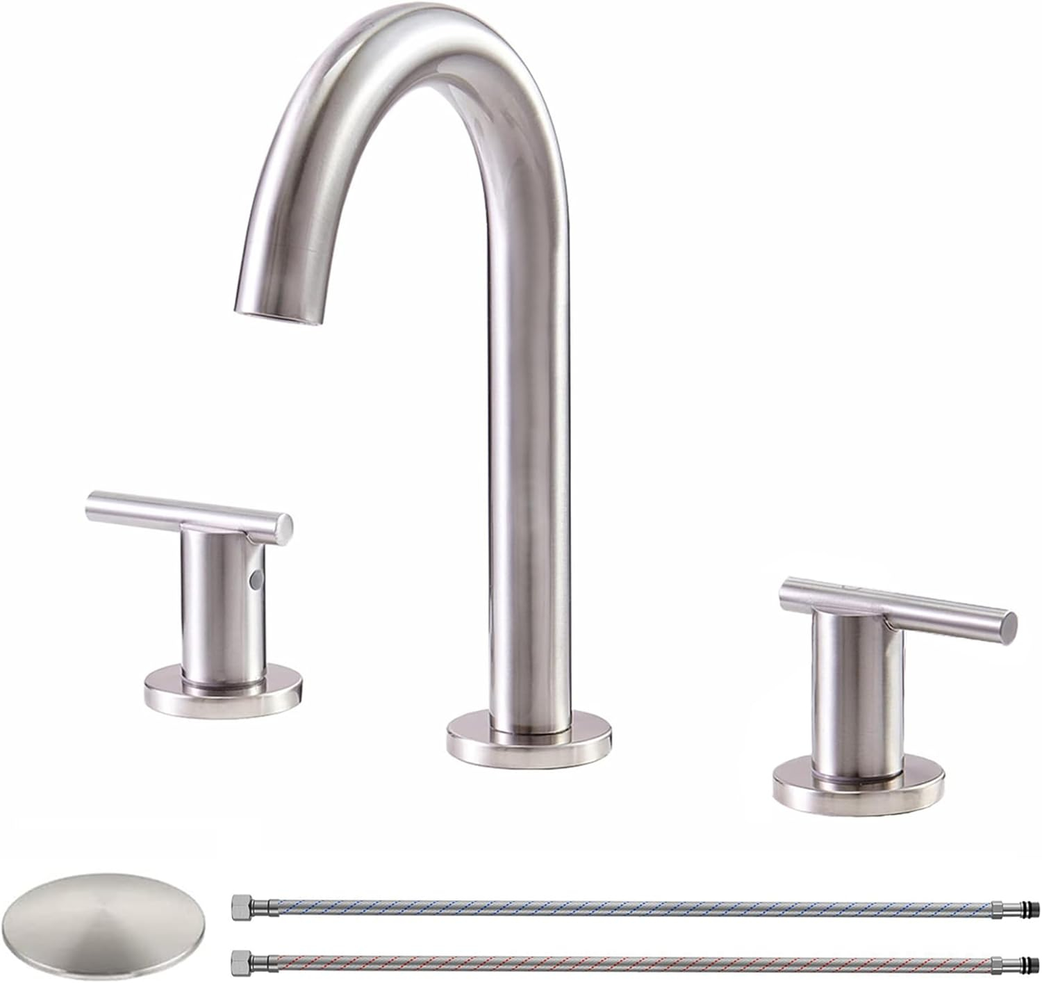 VAPSINT Black Bathroom Faucet 3 Hole, 8 Inch Widespread Matte Black Waterfall Bathroom Sink Faucet, 2 Handle Lavatory Vanity Faucet for Bathroom Sink with Pop Up Drain & Supply Hoses