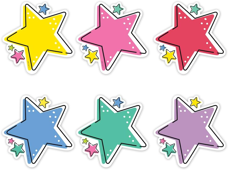 Colorful 6" Designer Star Cut-Outs for Classroom Decor