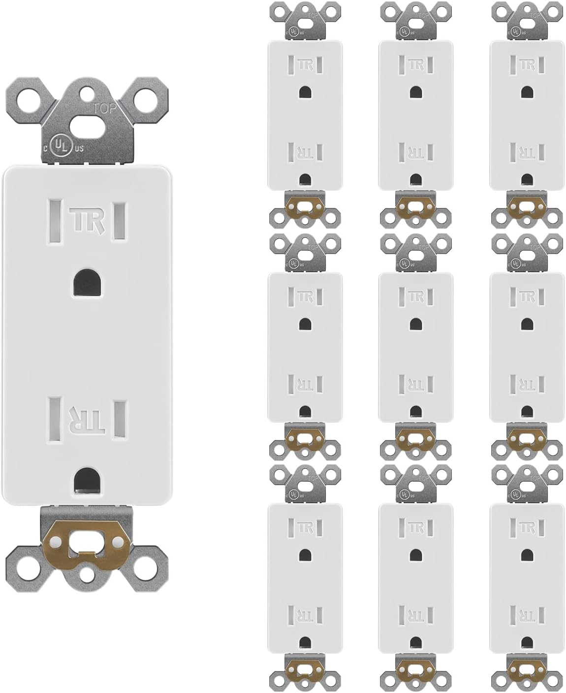 Maxxima Tamper Resistant Duplex Receptacle - Standard Decorative Electrical Wall Outlet 15A White, 3 Prong Outlet, Easy Install, Ideal for Contractors or Residential Use, UL Listed - 10 Pack