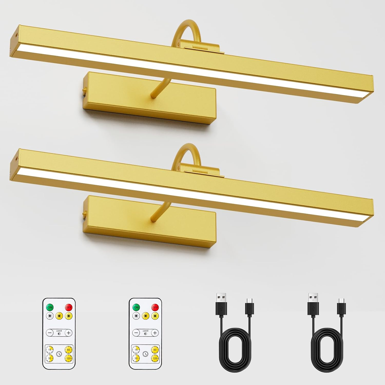 Bridika Picture Lights for Wall Battery Operated, 15.7in Wireless Rechargeable Wall Lights with Remote, 3 Color Temperatures, Dimmable Art Light for Paintings, Gallery, Dartboard, Portraits gold 1pack