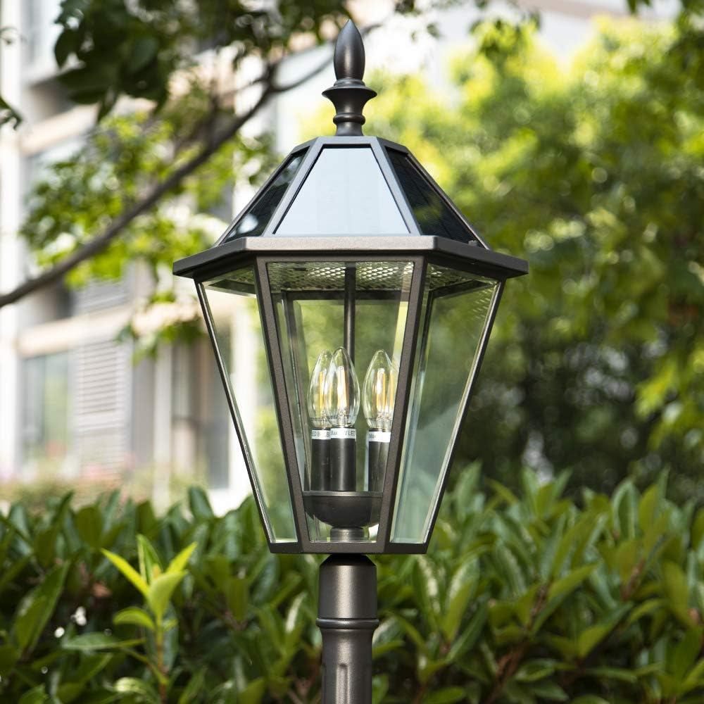 Black Cast Aluminum Traditional Solar LED Lamp Post