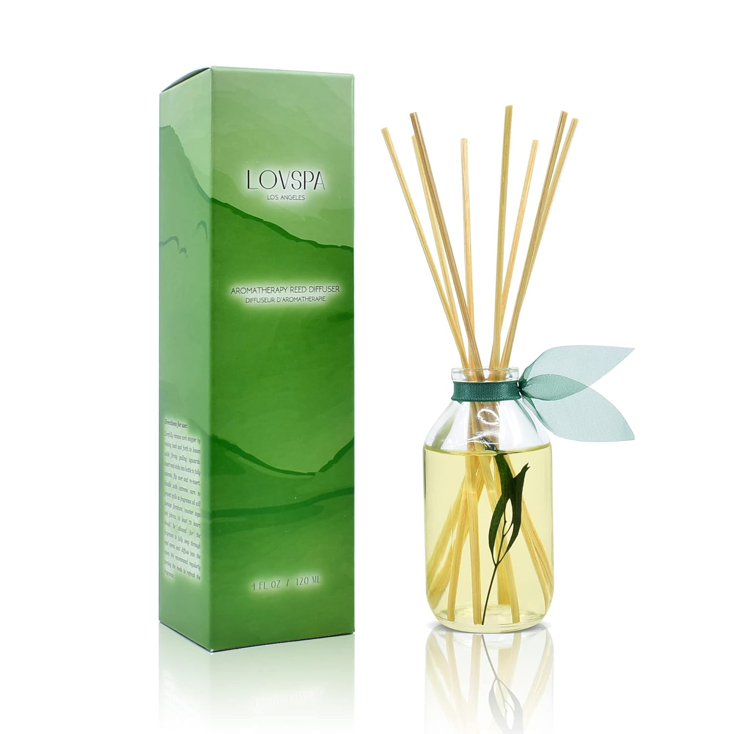 LOVSPA Bamboo Citrus Reed Diffuser Set Zesty White Lime & Crisp Bamboo - Tart Citrus Scent for The Kitchen or Bathroom - Makes a Great Gift for New Homeowners