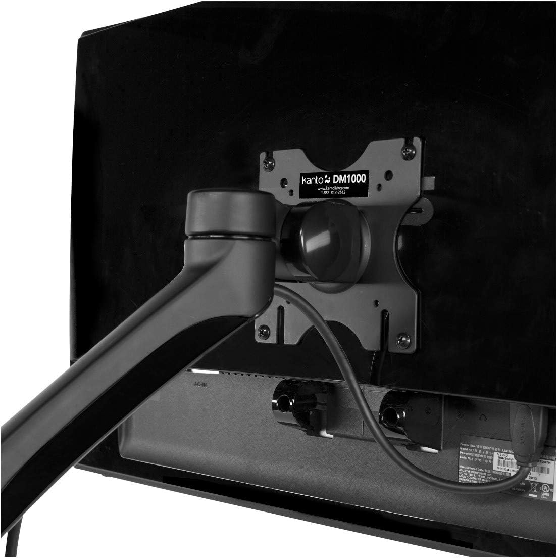 Kanto DM1000 Desktop Arm Monitor Mount for 13" to 27" Monitors | Clamp & Grommet Compatible | Fully Adjustable with Cable Management | Black