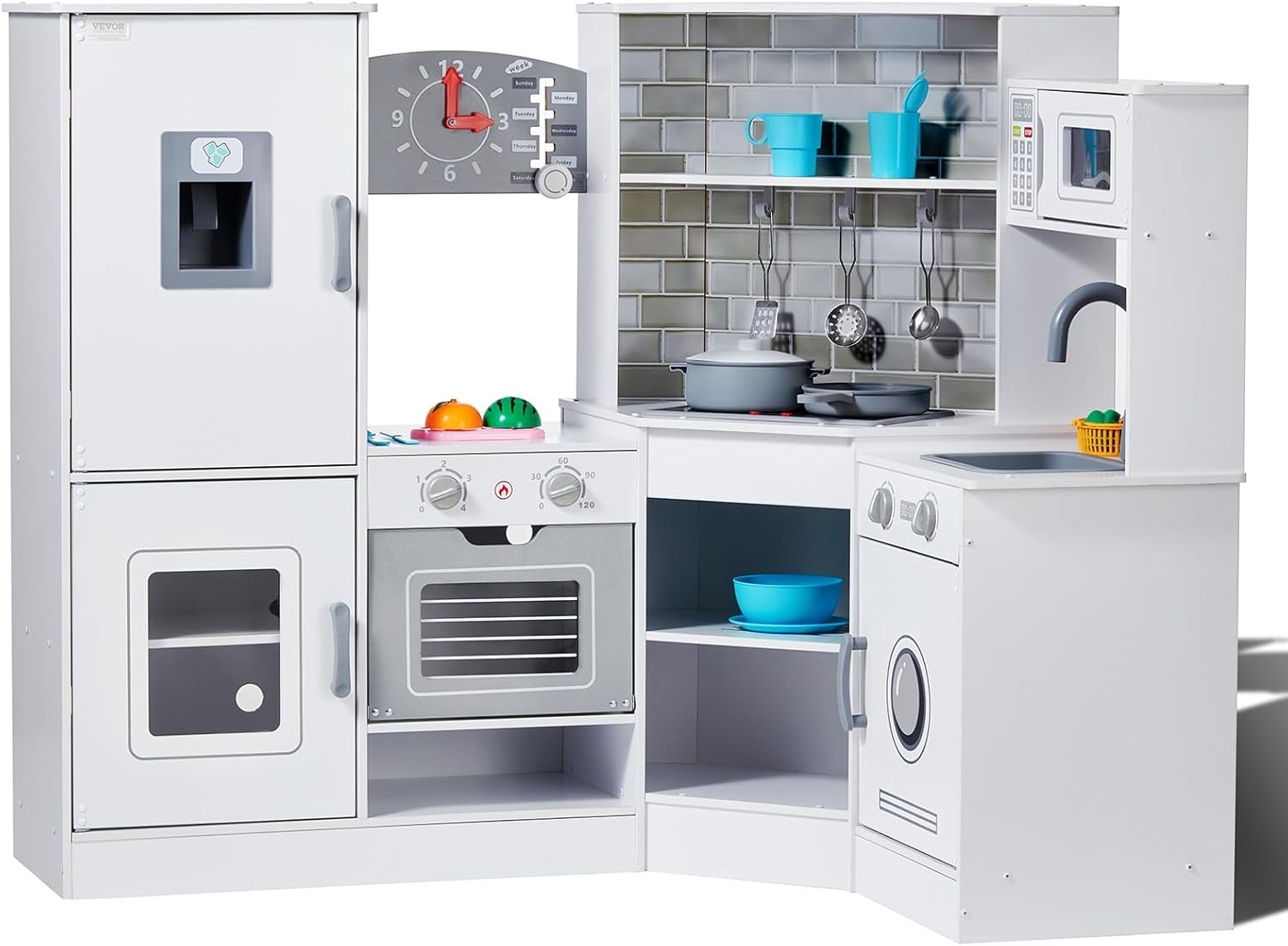 Kitchen Playset Kids Pretend Cooking Play Toy 24 Piece Accessories Children Pretend Play Toy White