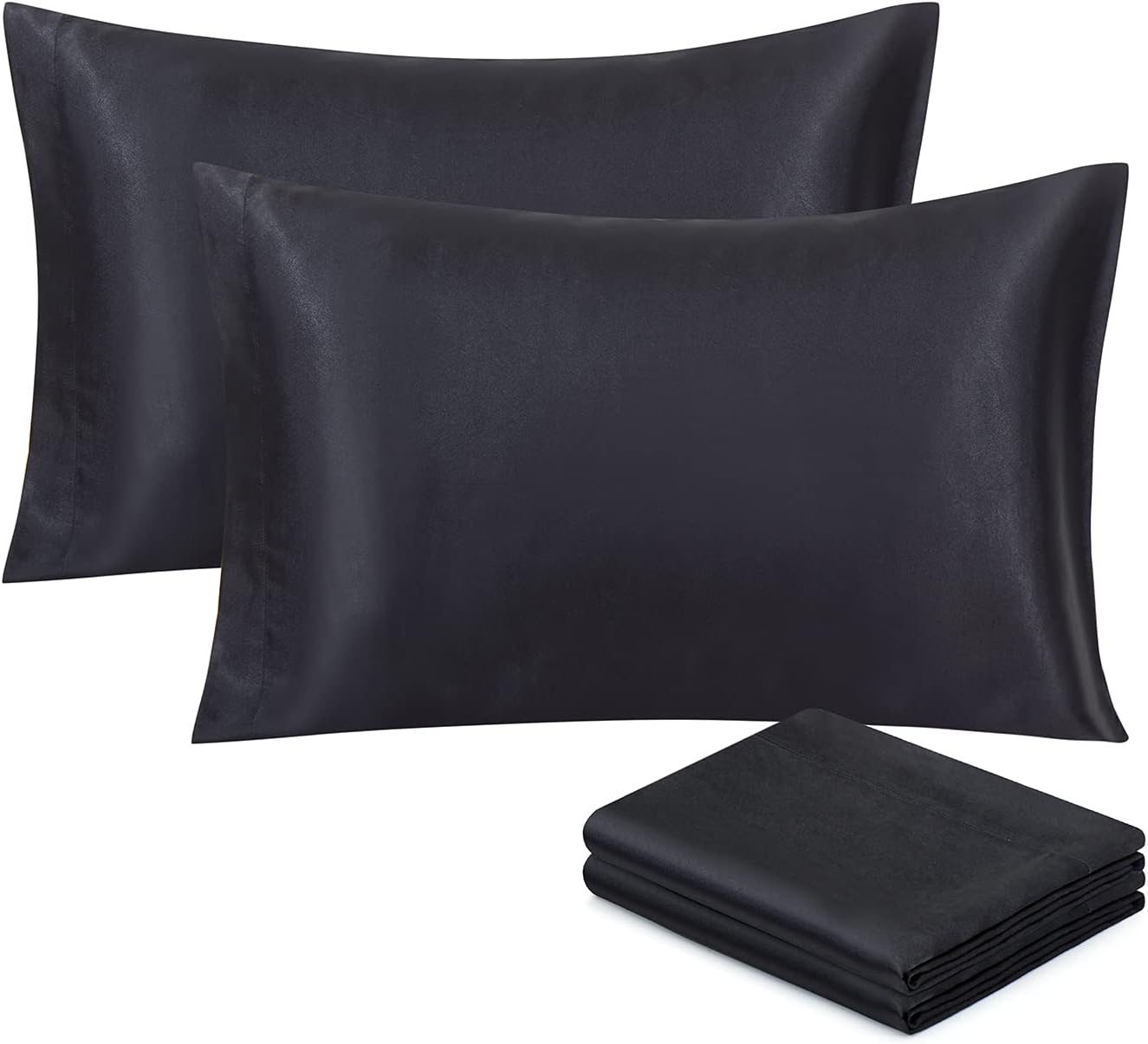 Unique Bargains Set of 4 Silky Satin Pillowcases Pillow Cover Black King