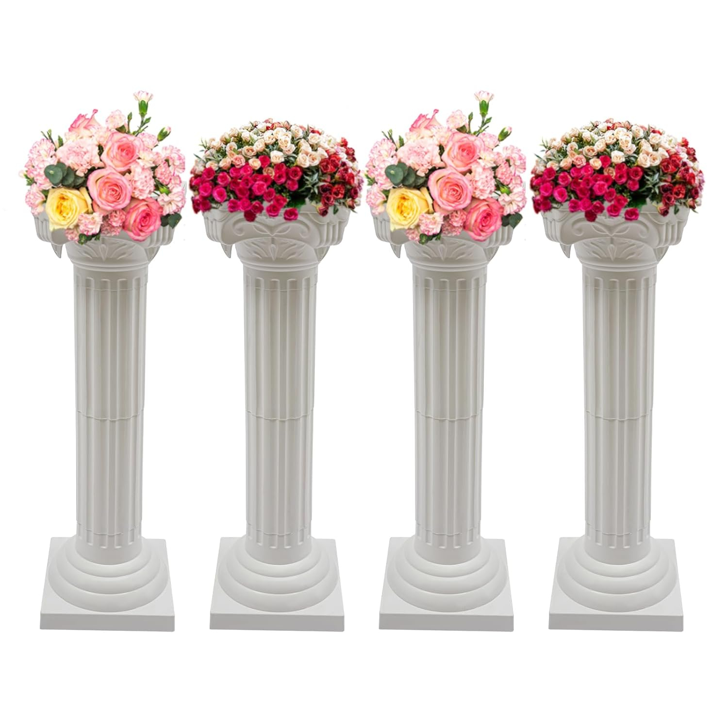 Roman Columns Plastic Wedding Stand Pillar Greek Statue Plant Stand Elegant Event Party Decorative Pedestal Flower Pot Holder Decor (4Pcs, 11.81x35.43 Inch)