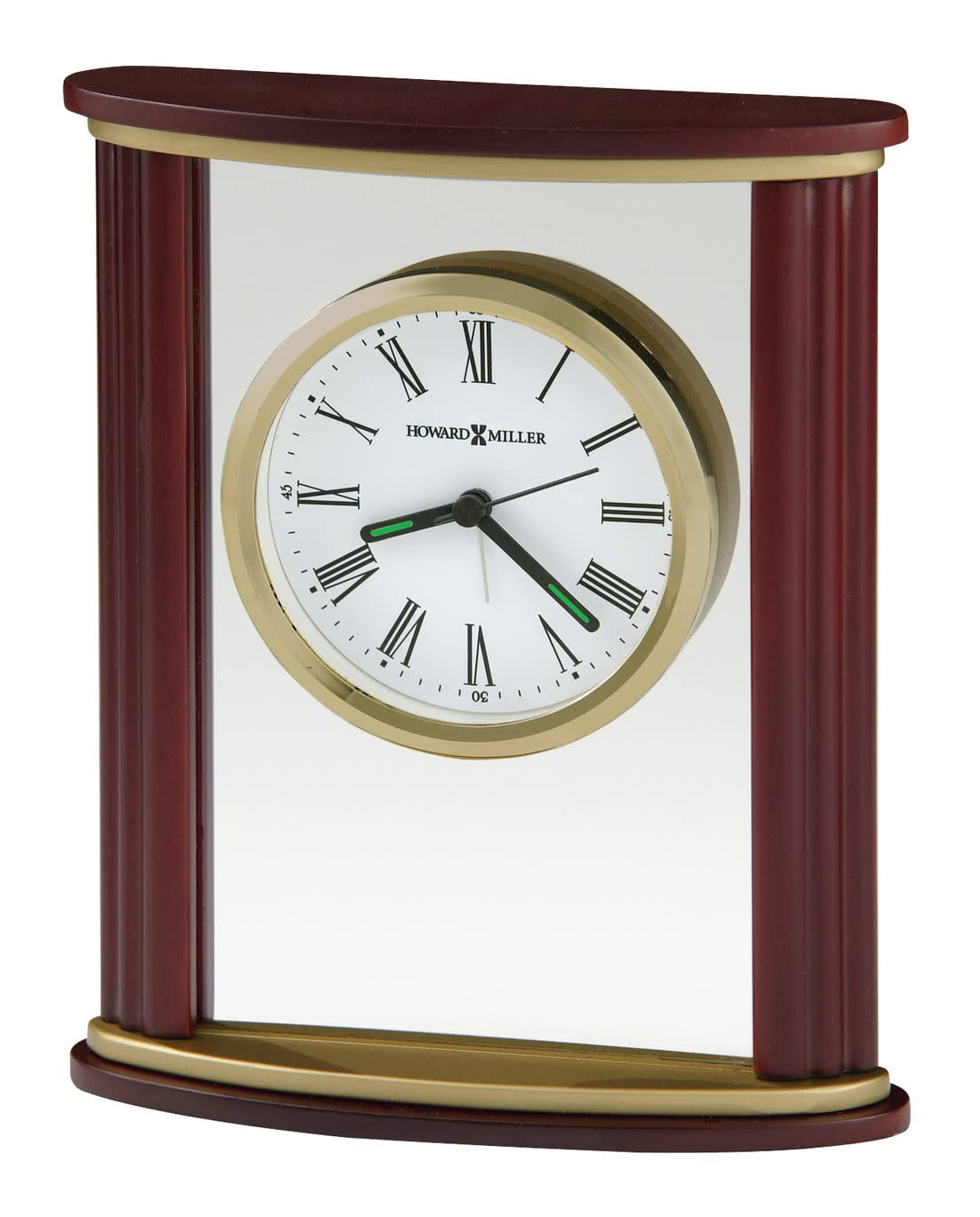 Victor Traditional Roman Numeral Rosewood Wood Quartz Movement / Crystal Tabletop Clock with Alarm in Brown/Brass