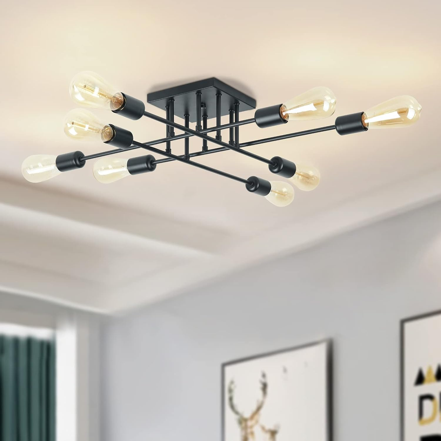 Aiwen 8 Lights Metal Sputnik Semi Flush Mount Ceiling Lamp Modern Home Decoration Light Fixture