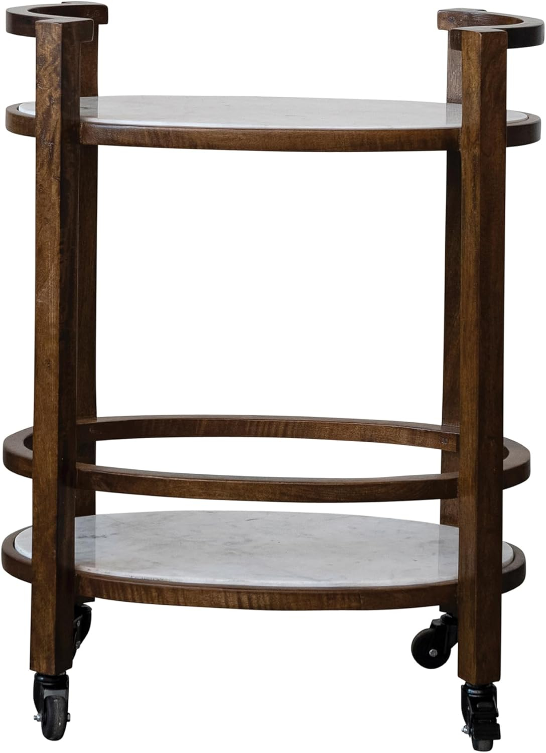 Walnut Finish and White Mango Wood and Marble 2-Tier Bar Cart