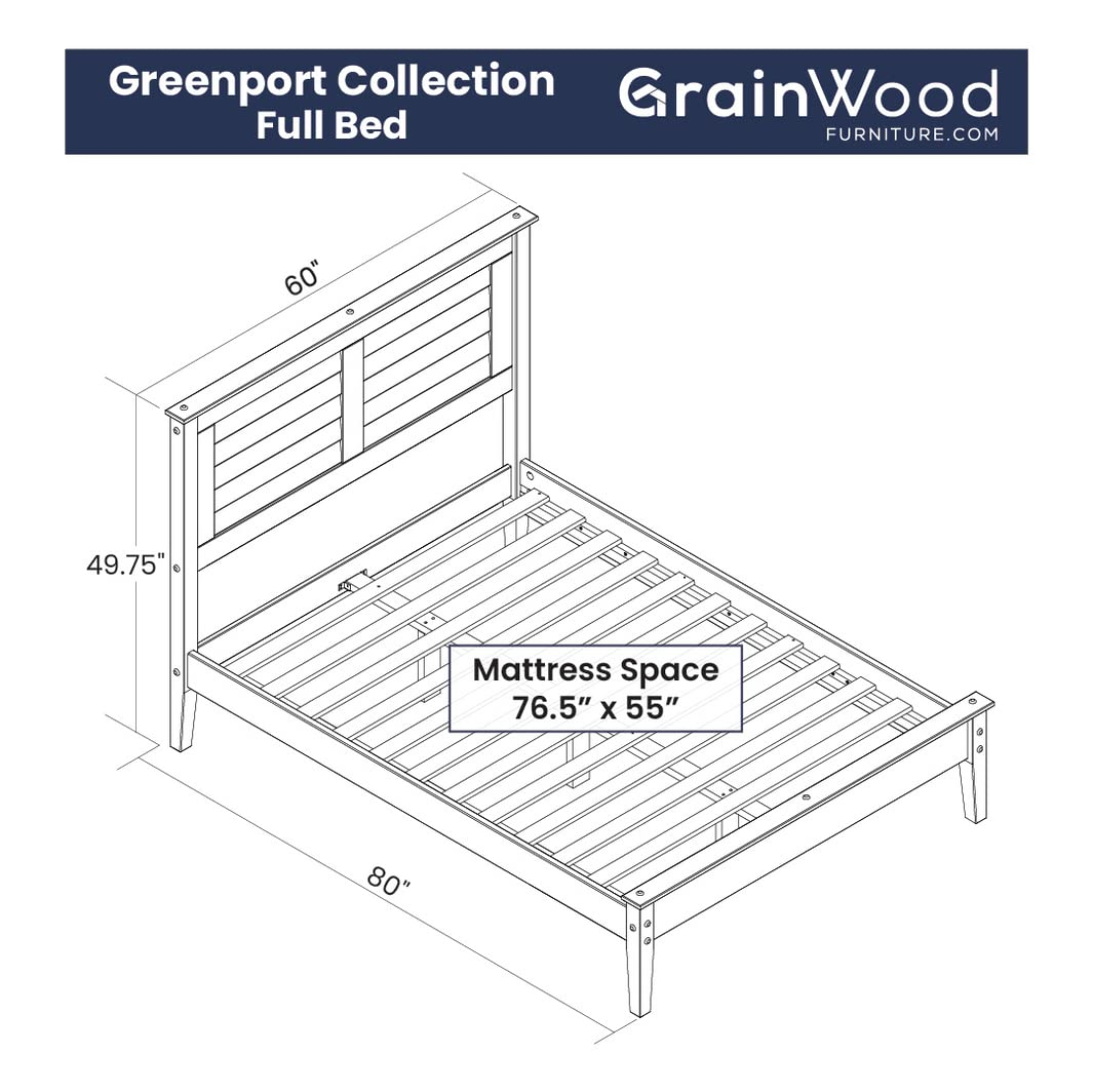 Brushed Grey Pine Wood Full Platform Bed with Louvered Headboard