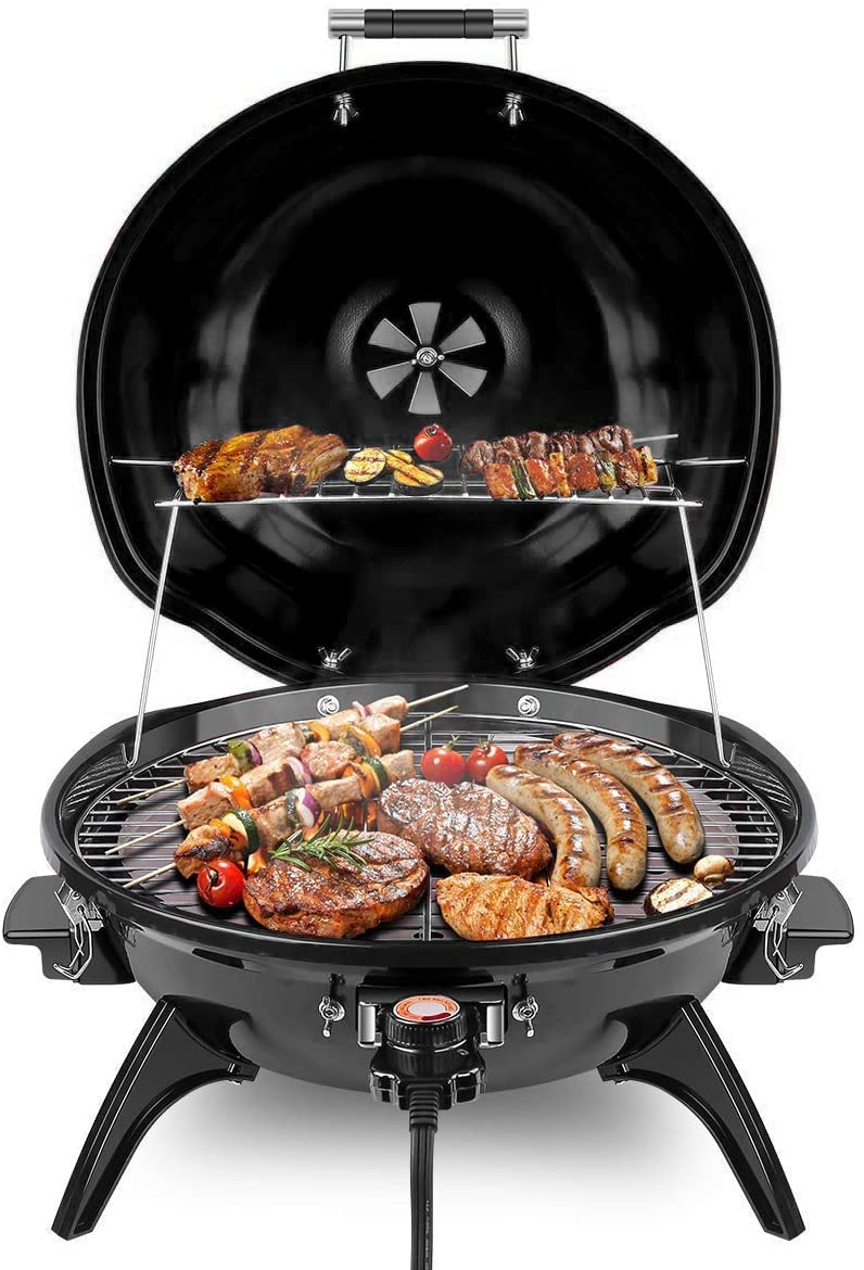 Techwood 1600W Electric Indoor Grill with Removable Stand and Double Layer Design