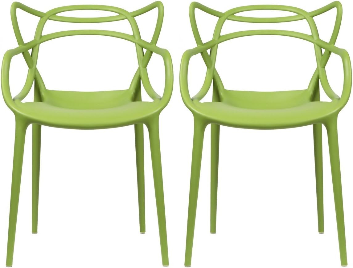 2xhome Set of 2 Modern Dining Chairs | Stackable Indoor or Outdoor Entangled Side Chair | Weather Resistant Plastic for Kitchen, Patio, Restaurant, Yard, Porch, Balcony, Black