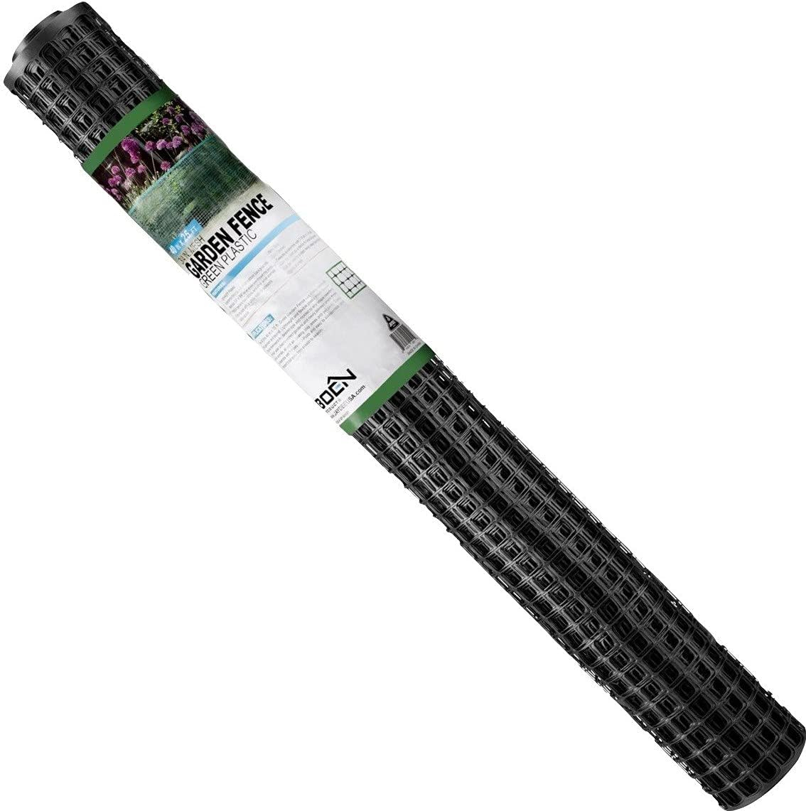 BOEN Garden Fence Temporary Barrier Outdoor Fence for Dog, Rabbit or Deer, Garden Netting Plastic Mesh Plant Protection (40" x 25', Black)