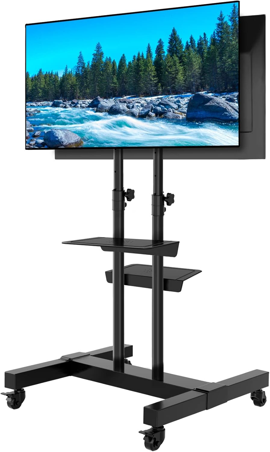 TAVR Dual Mobile TV Stand Rolling TV Cart Floor Stand with 2 TV Brackets on Locking Wheel Height Adjustable Shelf for 32-70 inch Flat/Curved Screen Gaming Console Display,Loading 110 lbs