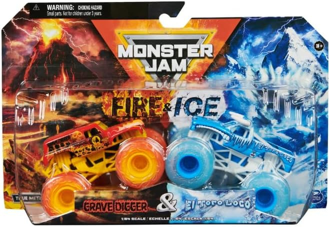 Monster Jam, Official Fire & Ice, Whiplash and Bakugan Dragonoid Die-Cast Monster Trucks, 1:64 Scale, Kids Toys for Boys Ages 3 and up