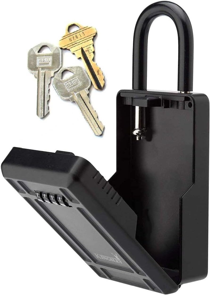 Key Lock Box, Kingsley KL313 Large Capacity Key Storage Box with Resettable Code, 4 Digit Combination Lock Box for Spare Keys, Water Resistant Key Box or Hanging Lock Box for Home, Airbnb, etc.