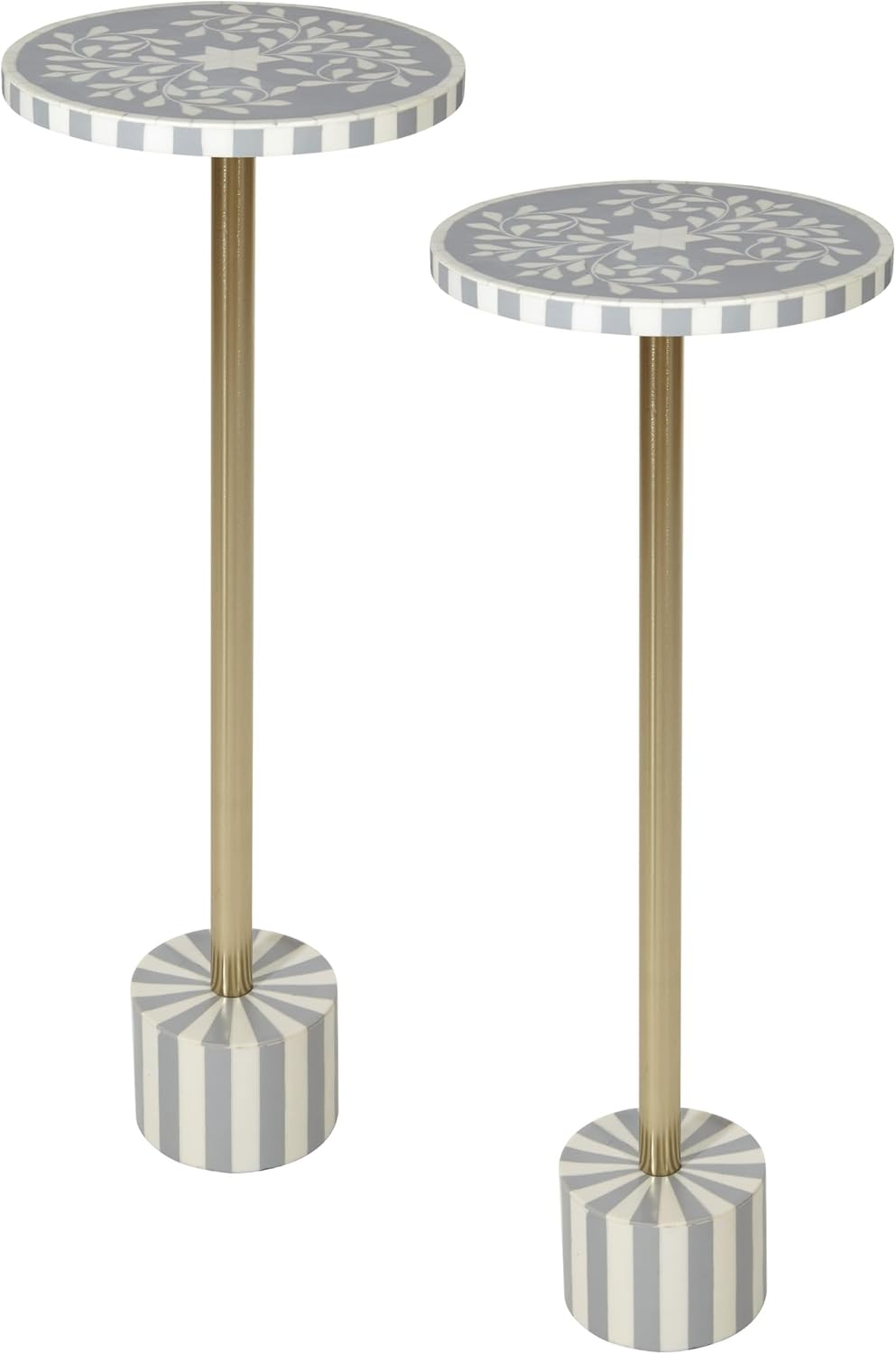 OSP Home Furnishings Round Side Table, Set of 2, Mosaic Black and White Top with Black Metal Base