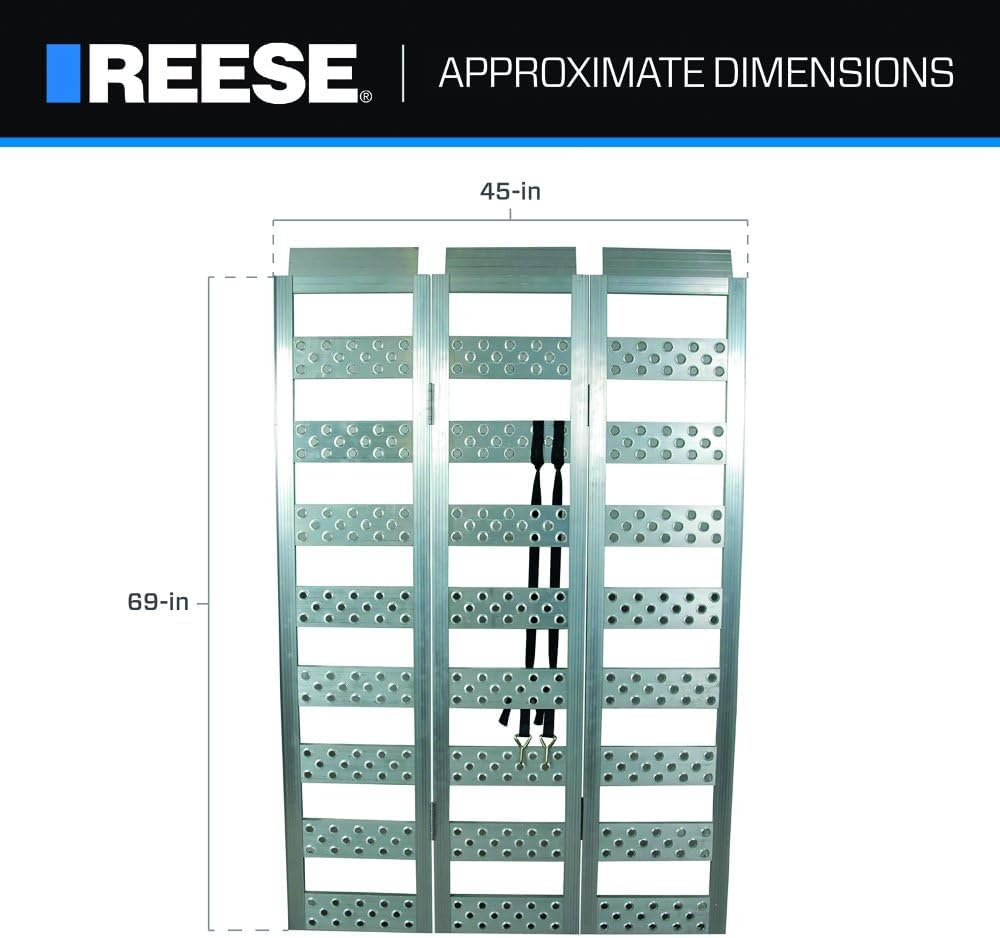 REESE 11272200 Tri-fold Aluminum Utility Ramp for ATVs, Snowmobiles, Dirt Bikes, Lawn Equipment, 45 Inch x 69 Inch, 1,600 lbs. Capacity