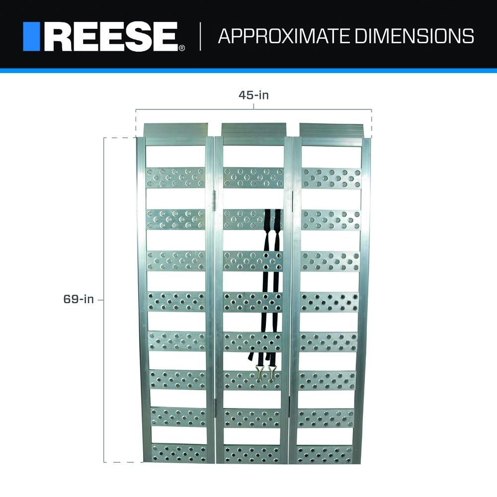 REESE 11272200 Tri-fold Aluminum Utility Ramp for ATVs, Snowmobiles, Dirt Bikes, Lawn Equipment, 45 Inch x 69 Inch, 1,600 lbs. Capacity