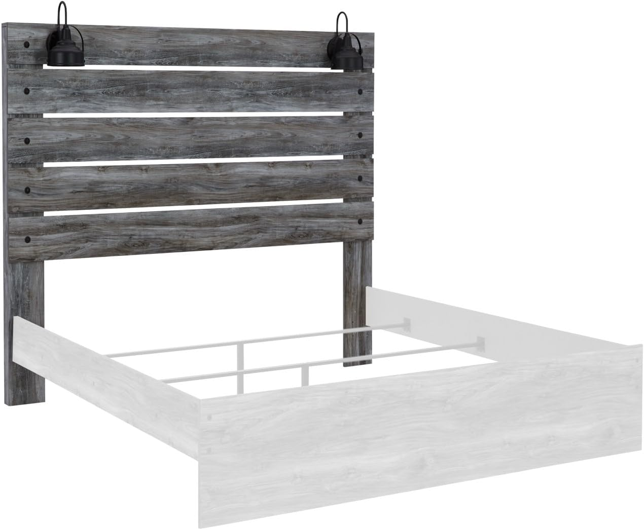 Gray Driftwood Queen Panel Bed with Sconce Lights