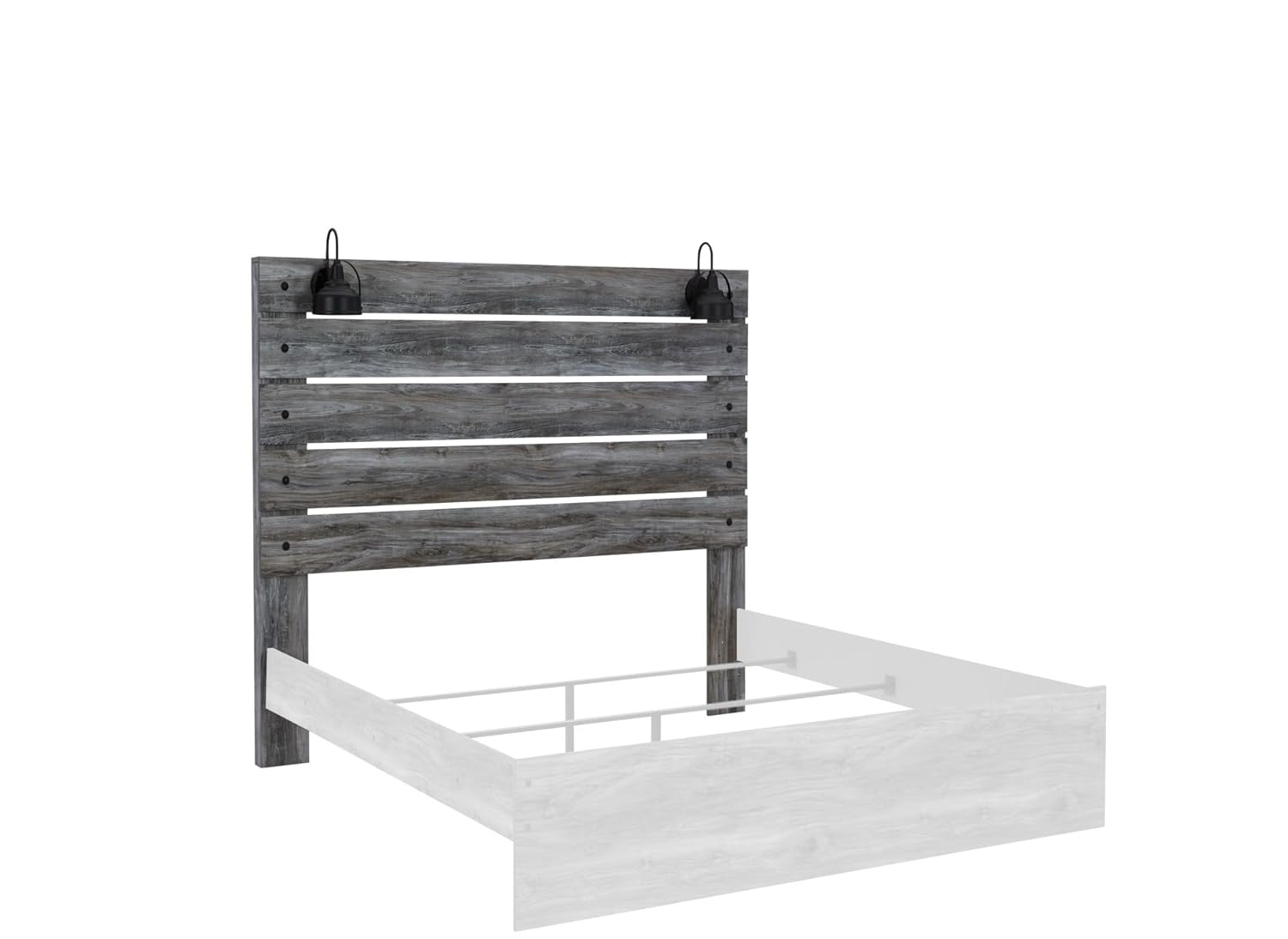 Gray Driftwood Queen Panel Bed with Sconce Lights