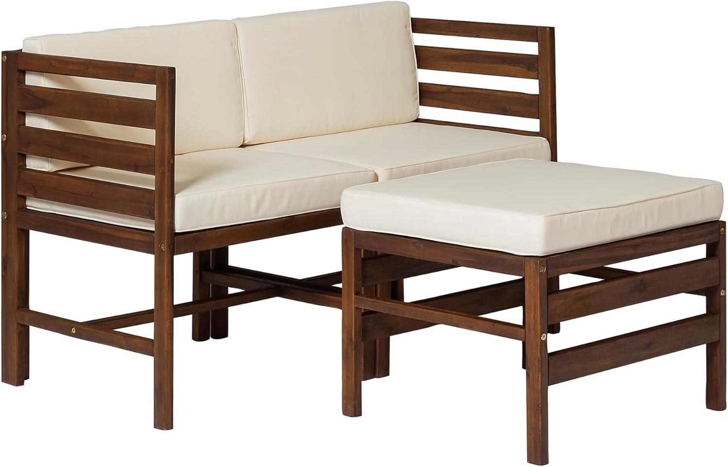 Walker Edison Modular Outdoor Acacia L/R Chairs + Ottoman - Dark Brown