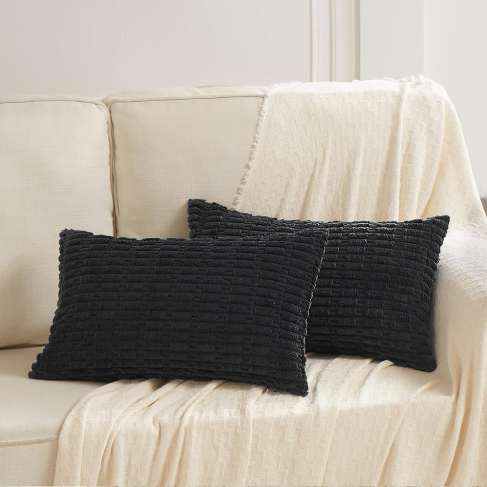 Fancy Homi Pack of 2 Sage Green Lumbar Decorative Throw Pillow Covers 12x20 Inch for Living Room Couch Bedroom, Soft Corduroy Rectangle Solid Cushion Case 30x50 cm, Rustic Farmhouse Boho Home Decor