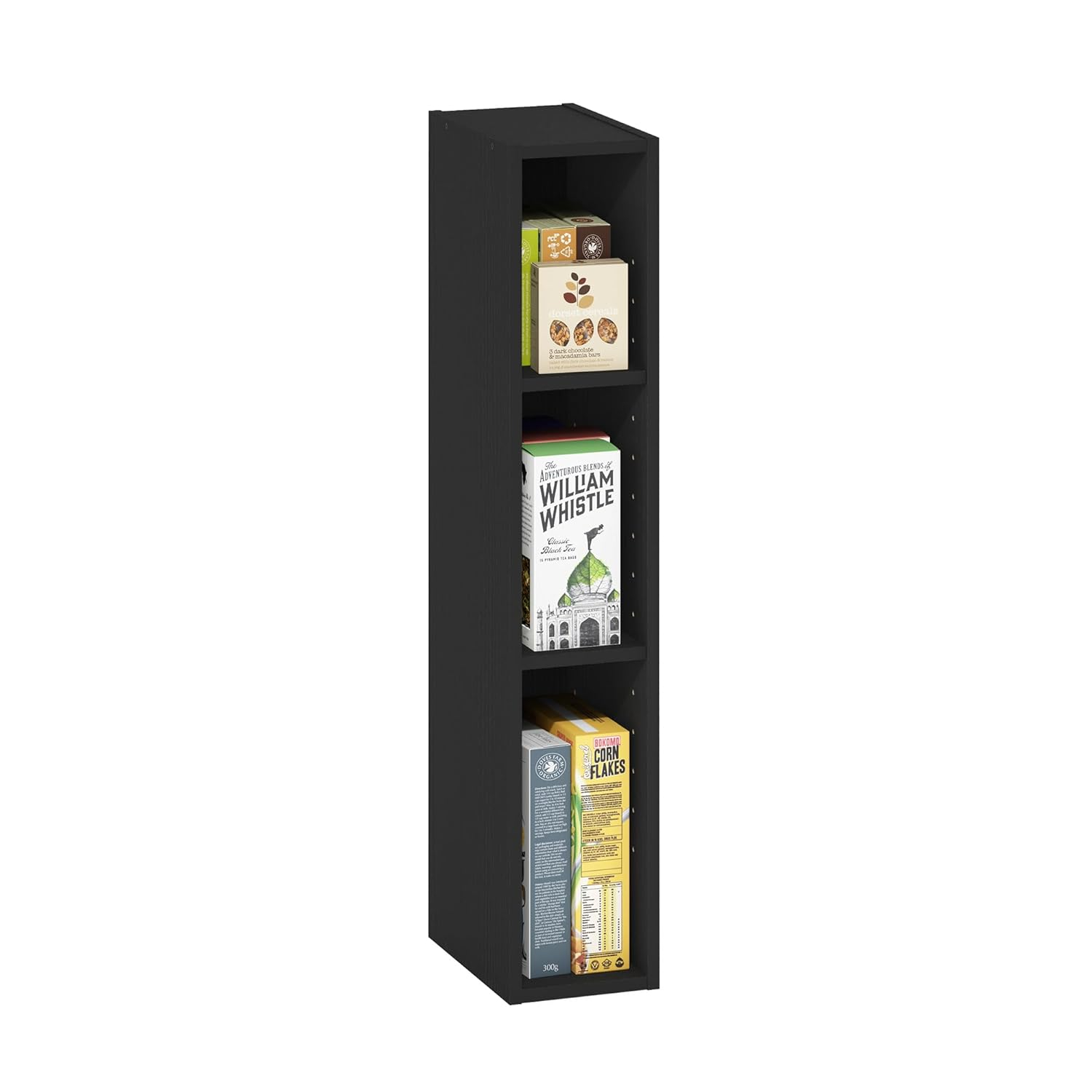 Furinno Fulda 3-Tier Space Saving Storage Shelf Bookcase, 6-Inch Width, Blackwood