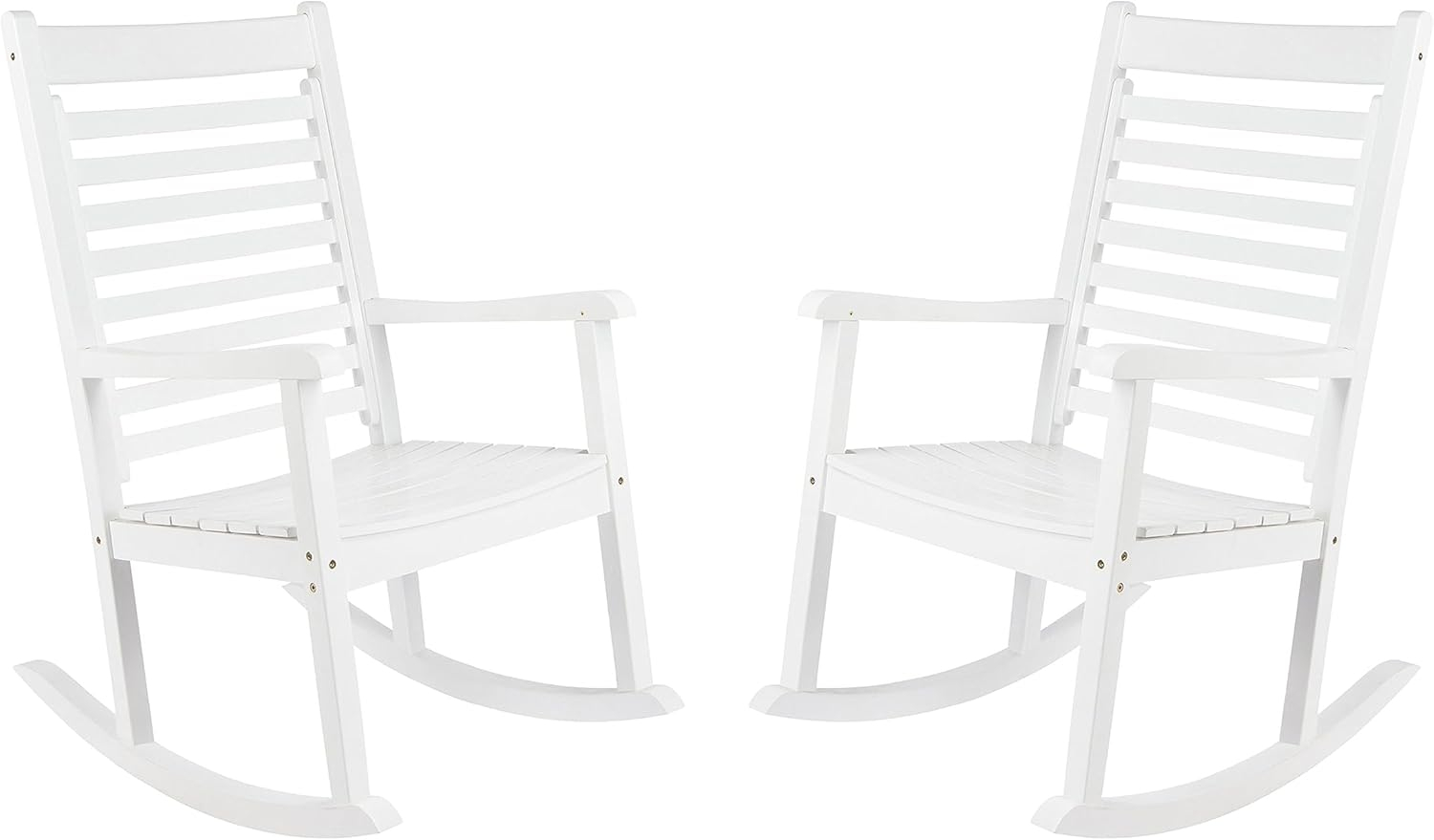 Shine Company Modern Wood Rocking Chairs, Ergonomic Wide Seat Porch Rockers, 2-Pack, White