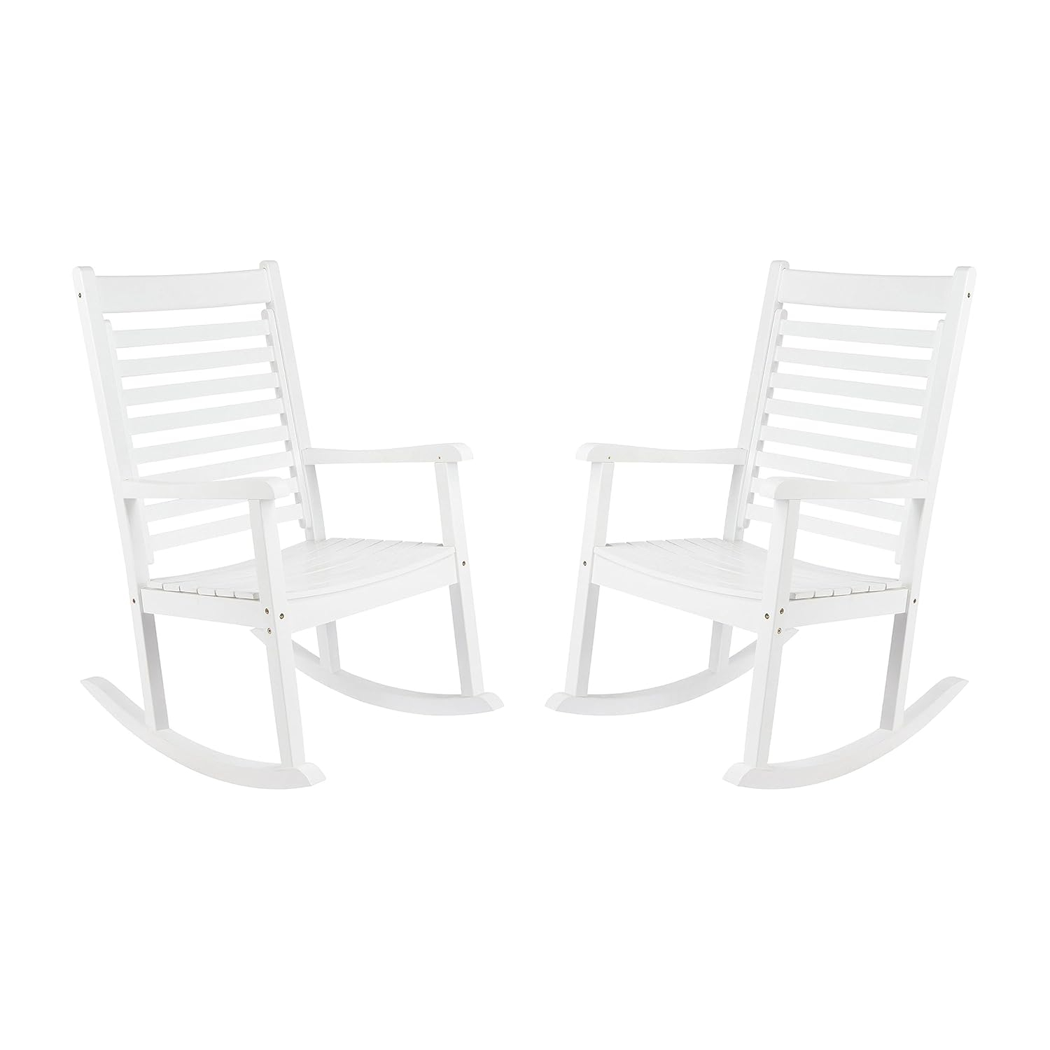 Shine Company Modern Wood Rocking Chairs, Ergonomic Wide Seat Porch Rockers, 2-Pack, White