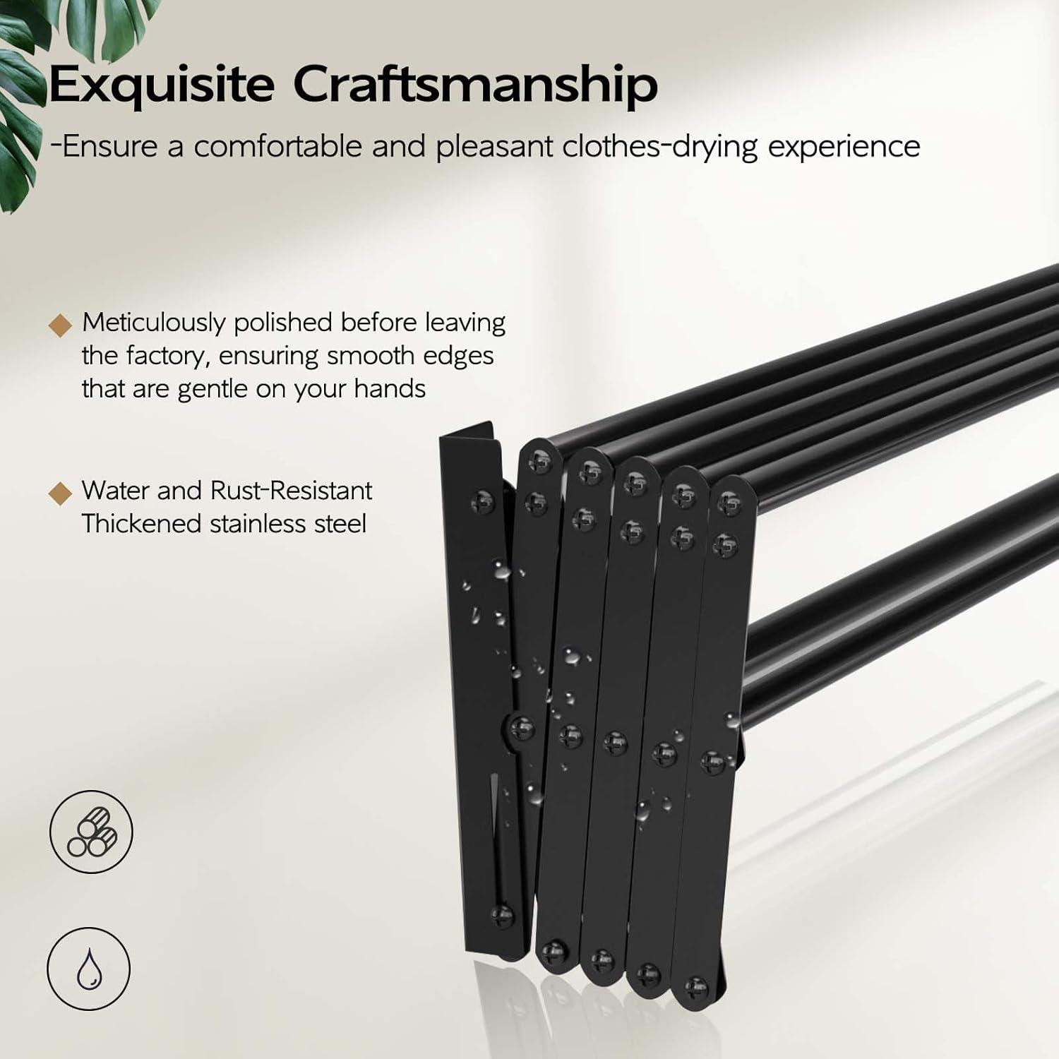 Black Stainless Steel Wall Mounted Foldable Drying Rack with 7 Rods